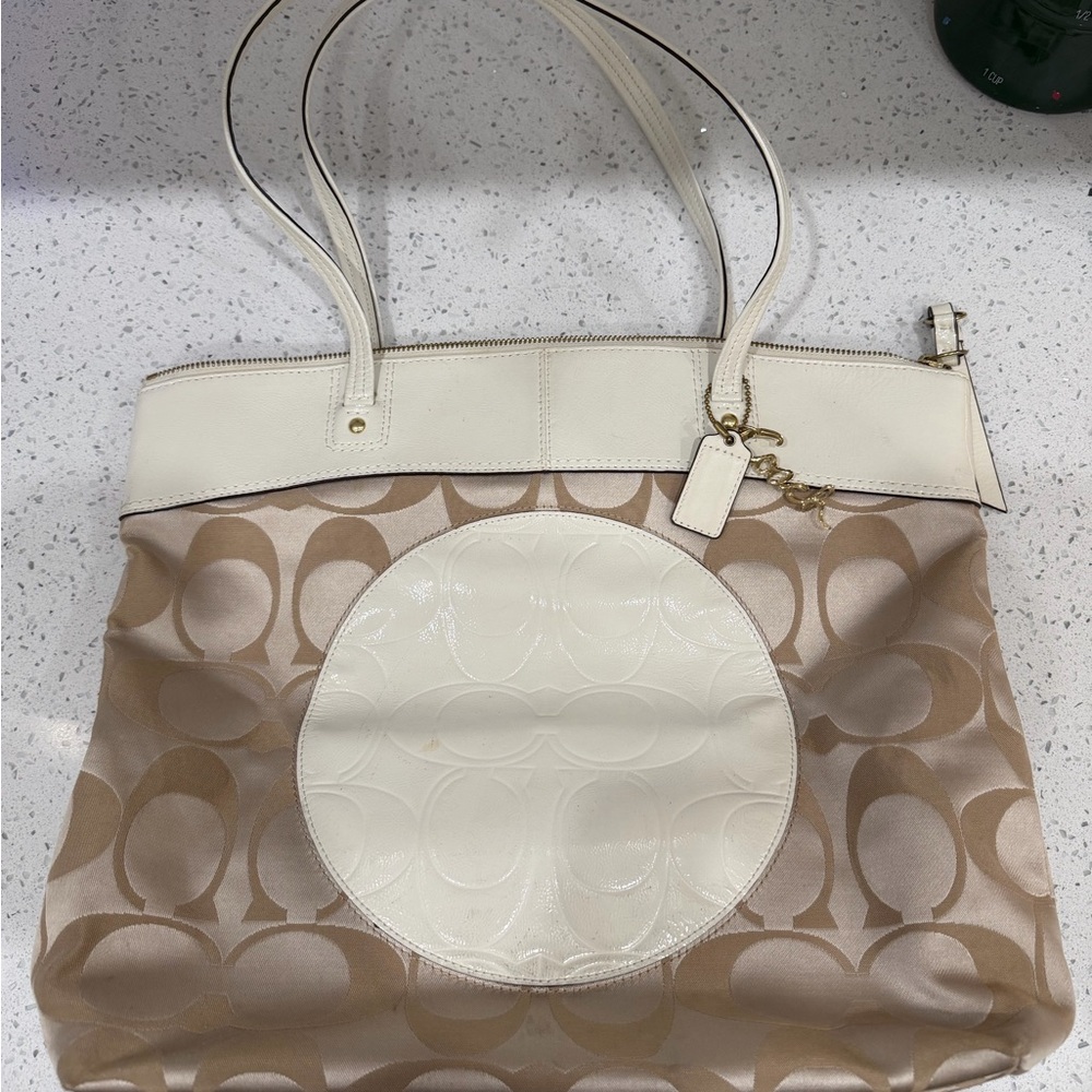 Authenic Coach Cream and Tan Tote Bag